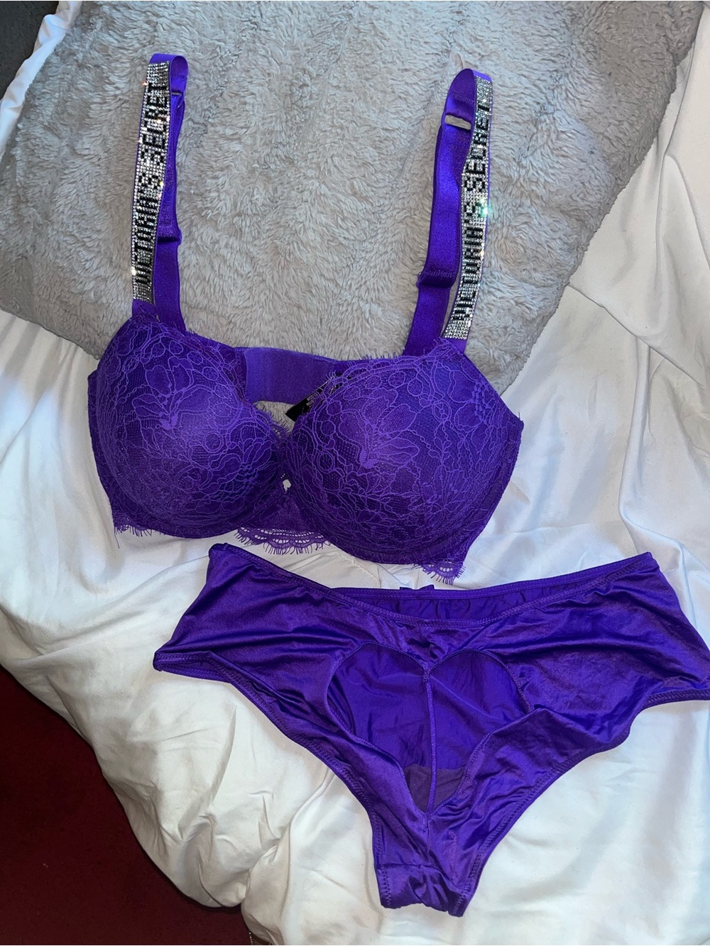 Victoria’s Secret Rhinestone Strap Bra & Panties Size 36D & Large